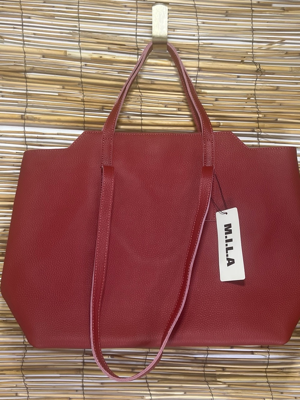 M.I.L.A Red leatherTexture Tote Bag